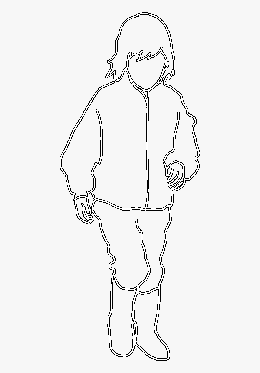 Silhouette Of Girl Running White Stroke - Line Art, HD Png Download