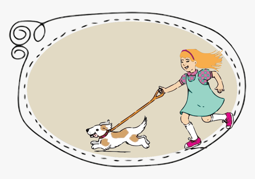 Girl, Label, Frame, Child, Childhood, Dog, Running, - Walking Dog Clip Art, HD Png Download