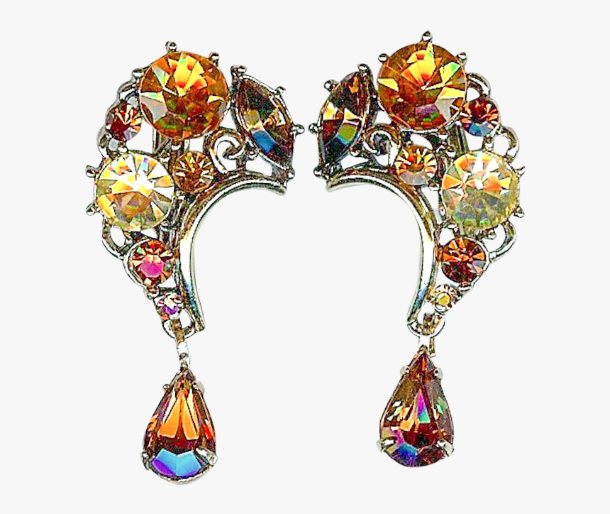 Scarce Vintage Lisner Citrine Amber Topaz Rhinestone - Earrings, HD Png Download