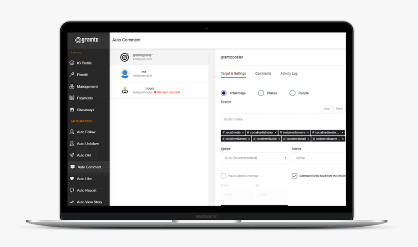 Instagram Auto Comment Gramto - Gramto Auto Follow, HD Png Download
