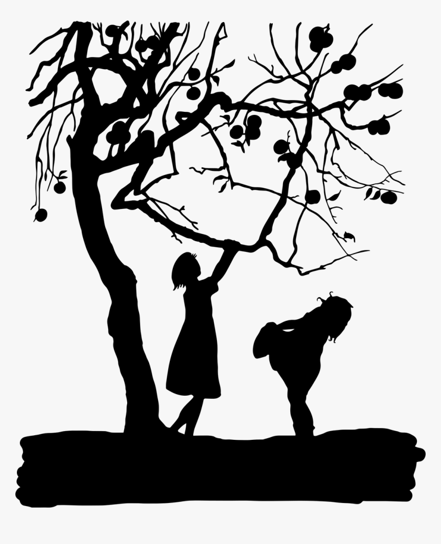 Silhouette Tree Branch Apple, HD Png Download
