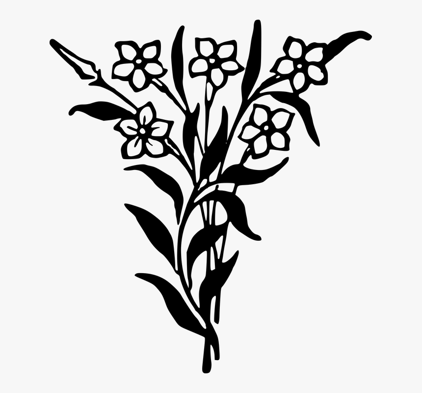 Floral, Flower, Plant - Black And White Flowers Bunch, HD Png Download