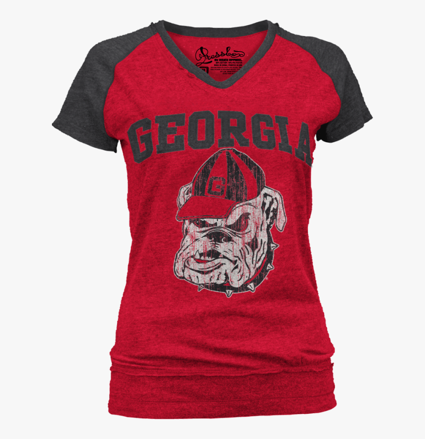 Go Georgia Bulldogs Uga Two Tone Cap Sleeve V Neck - Women's Georgia Bulldogs Shirts, HD Png Download