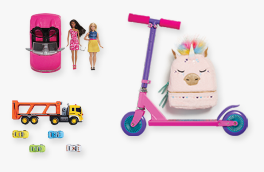 Assortment Of Kids Toys Including A Scooter, Backpack, - Baby Toys, HD Png Download