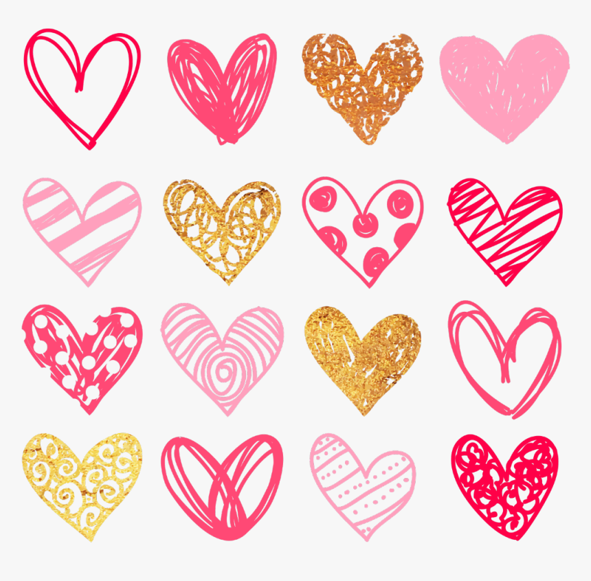 #hearts #doodle #overlay #pink #gold #love #freetoedit - Black And White Hearts Clipart, HD Png Download
