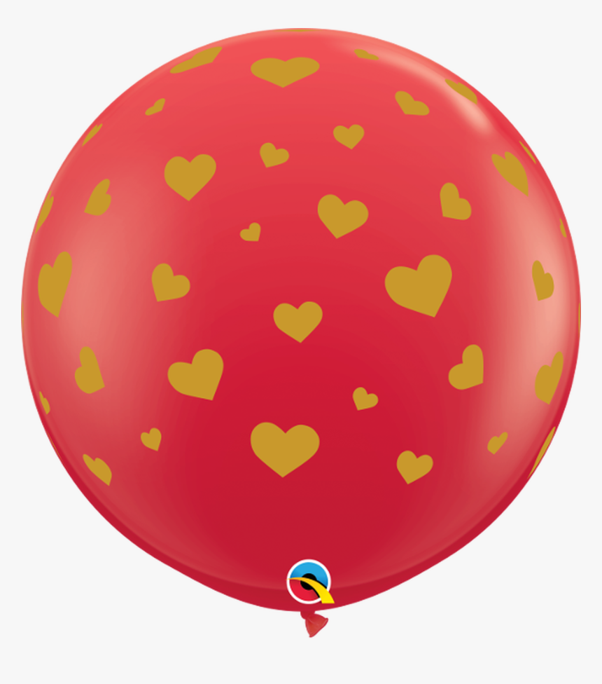 36 Q Random Hearts A-round Red With Gold - Red Round Balloon Png, Transparent Png