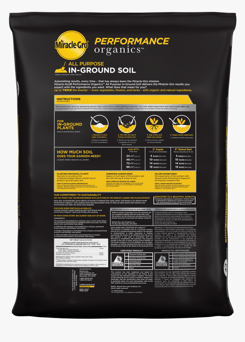 Miracle Gro Performance Organics Soil, HD Png Download