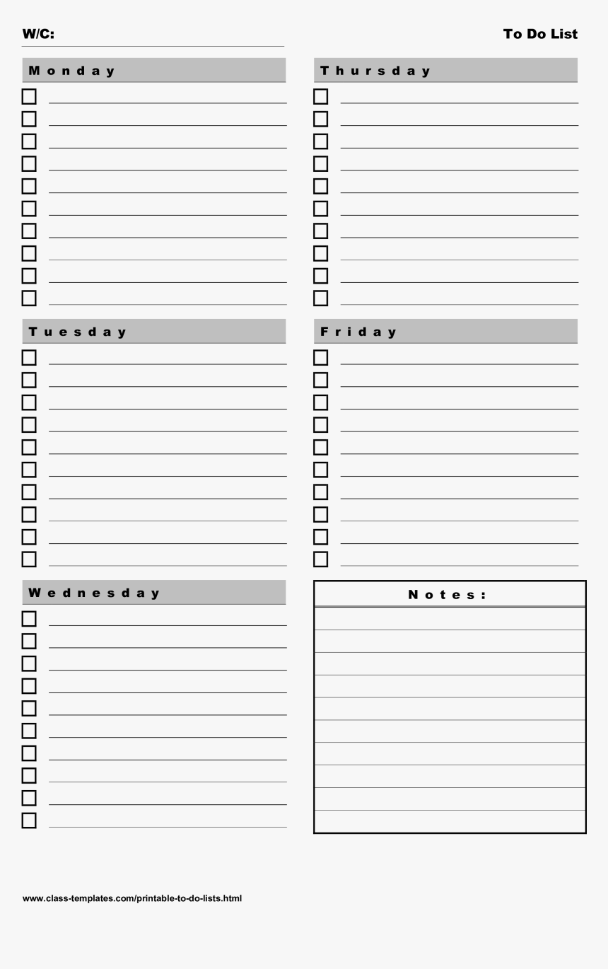 Printable To Do List Five Days A Week Main Image - Five Days To Do List, HD Png Download