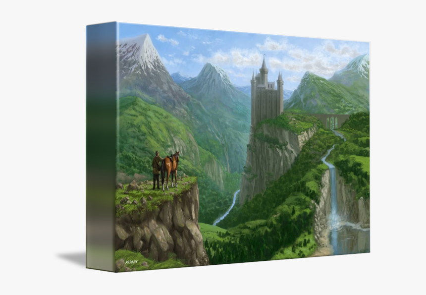 Transparent Moutain Png - Traveller In Landscape With Distant Castle, Png Download