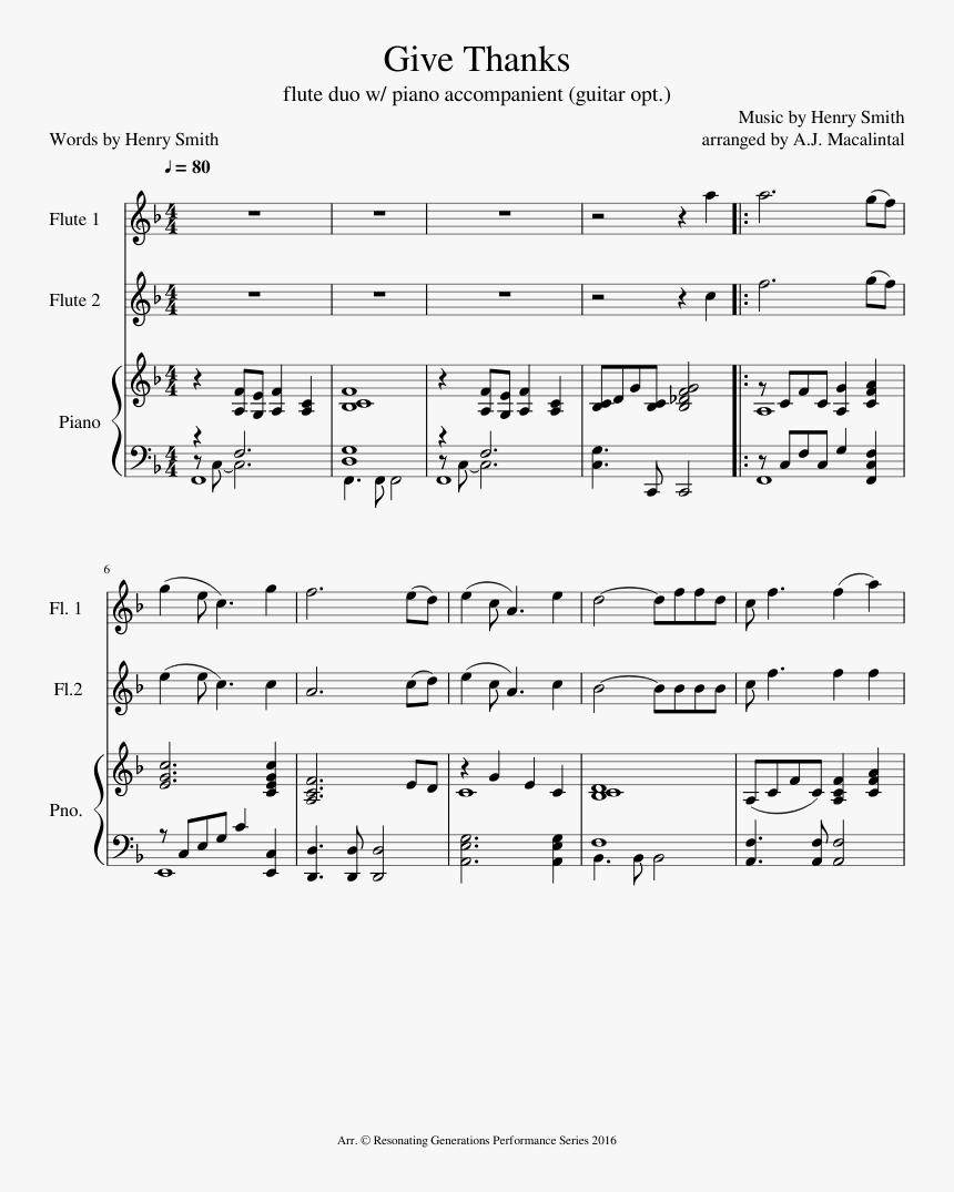 Give Thanks Flute Sheet Music, HD Png Download