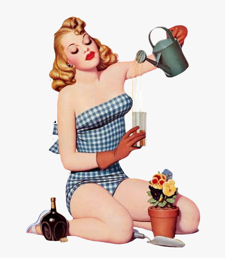Vintage Clipart Of Garden Girl - Vintage Pin Up Girl Garden, HD Png Download