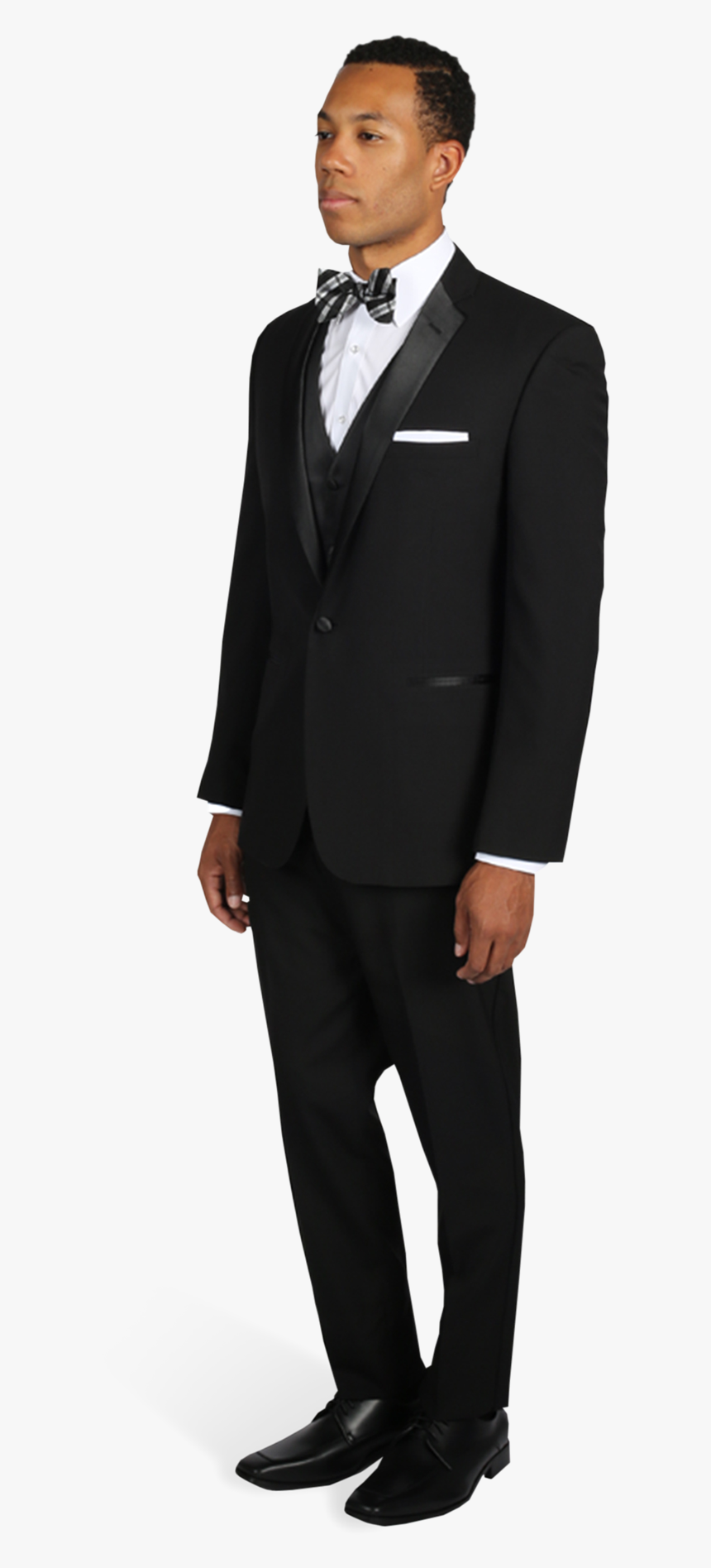 Black Notch Lapel Tuxedo With Bow Tie - Black Tuxedo, HD Png Download