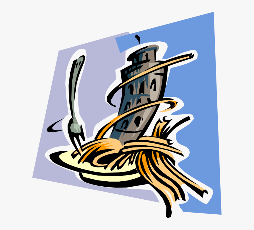 Vector Illustration Of Italian Pasta Spaghetti Dinner - Leaning Tower Of Pisa Clipart, HD Png Download