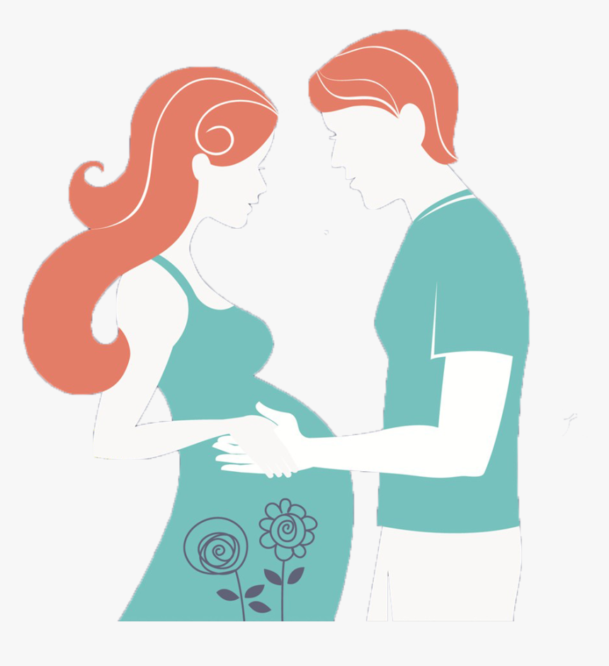 Smoking Clipart Pregnant Woman - Pregnant Couple Drawing, HD Png Download