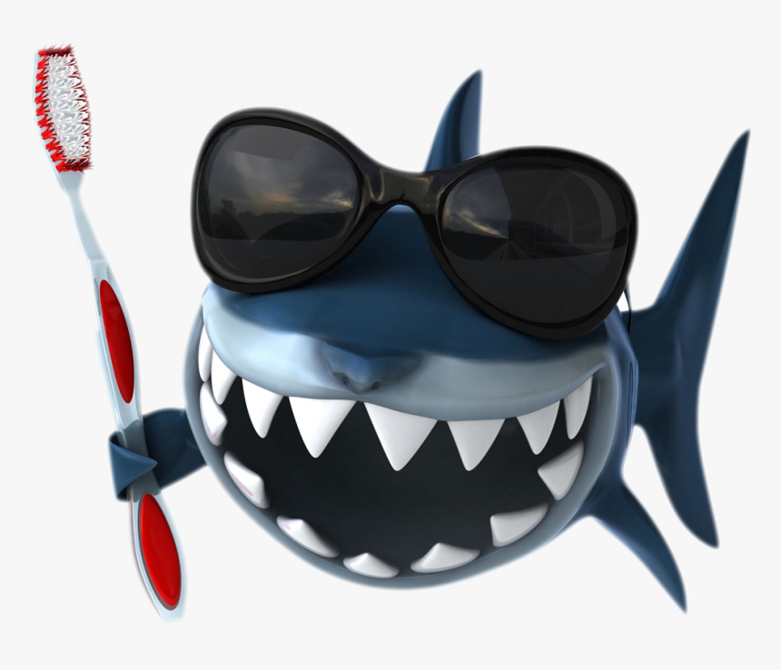 Transparent Toothbrush Clipart - Shark Cartoon Brush Teeth, HD Png Download