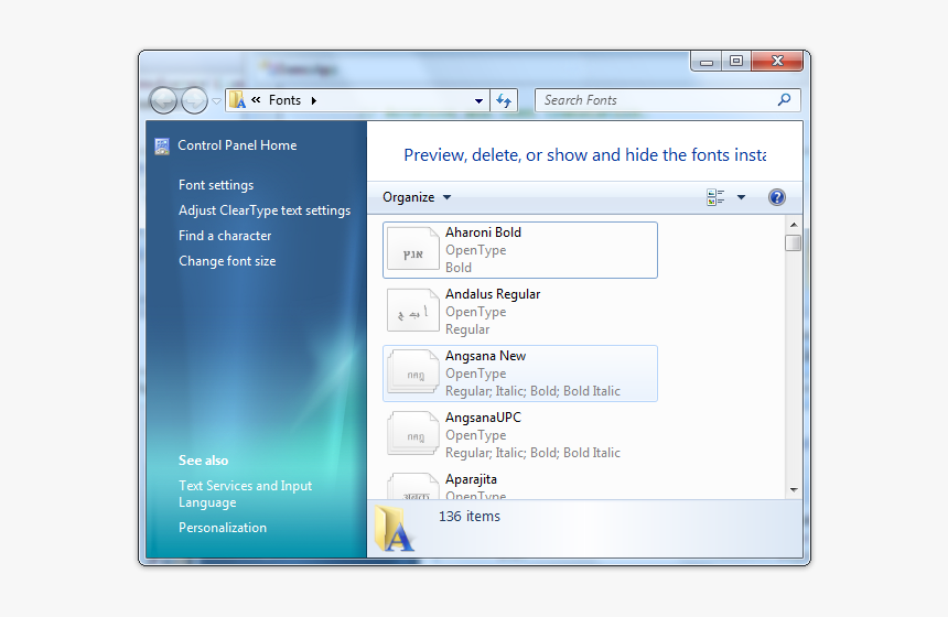 Screen Shot Showing The Font Control Panel In Windows - Dialog Font, HD Png Download