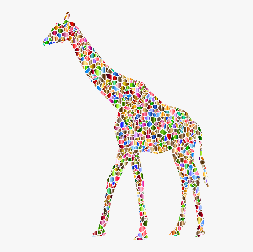 Chromatic Tiled Giraffe Silhouette - Giraffe, HD Png Download