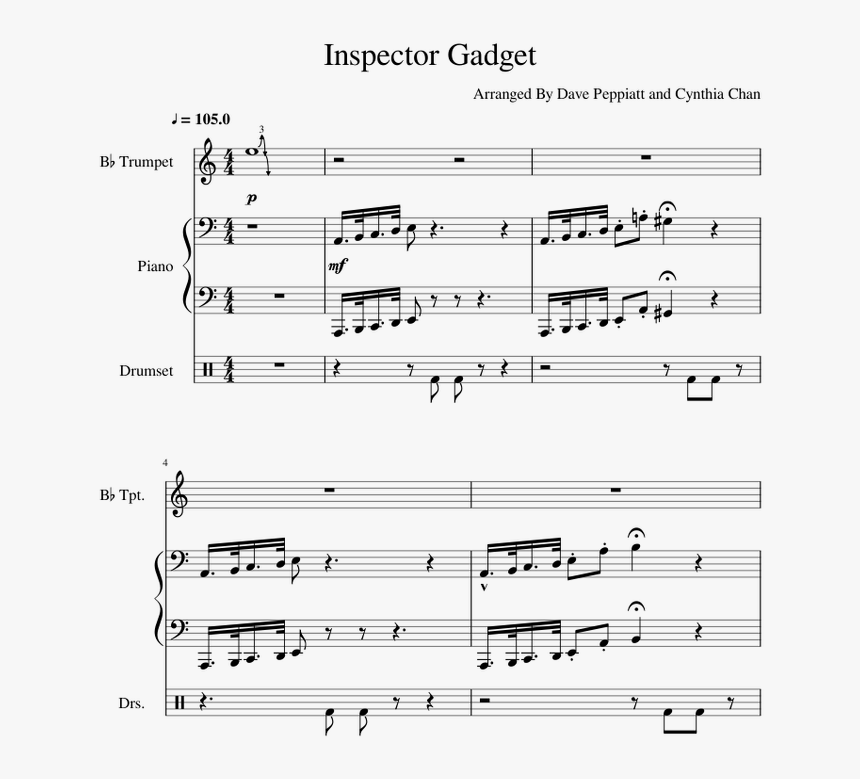 Inspector Gadget Piano Sheet Free, HD Png Download