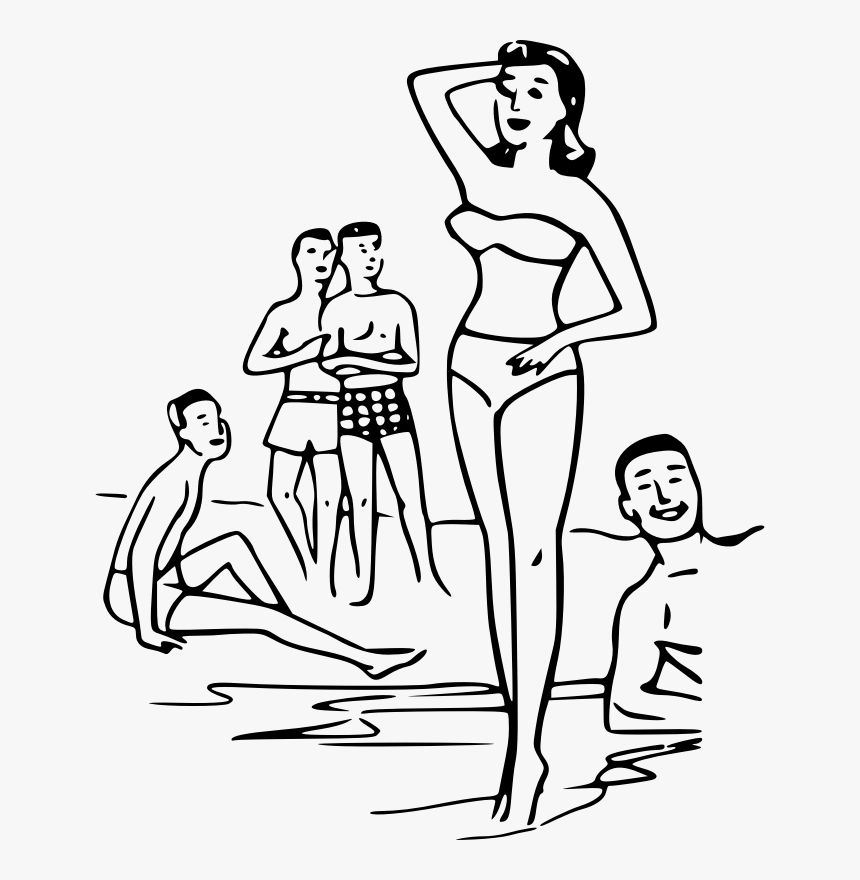 Beach With People Drawing , Png Download - People At The Beach Drawing, Transparent Png