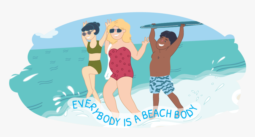 Three Young People At The Beach, With Different Body - Body Image Poster Young People, HD Png Download