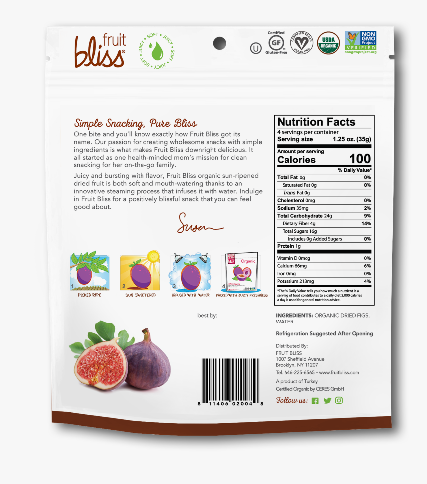 Fruit Bliss Figs - Back Package Dried Fruit, HD Png Download