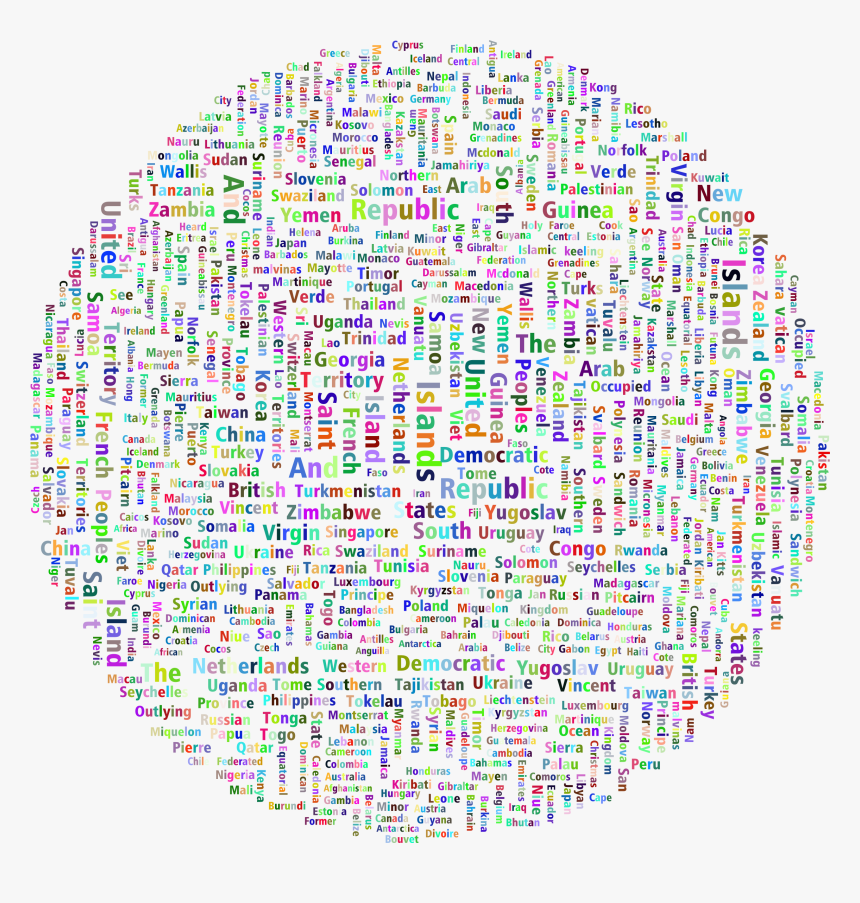 Prismatic World Countries Globe Word Cloud No Background - Portable Network Graphics, HD Png Download