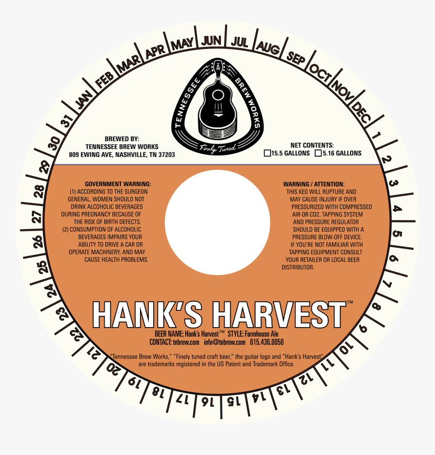 Tbw-hanks Harvest Keg Collar 2016 Craftbeerdotcom1 - Tennessee Brew Works, HD Png Download