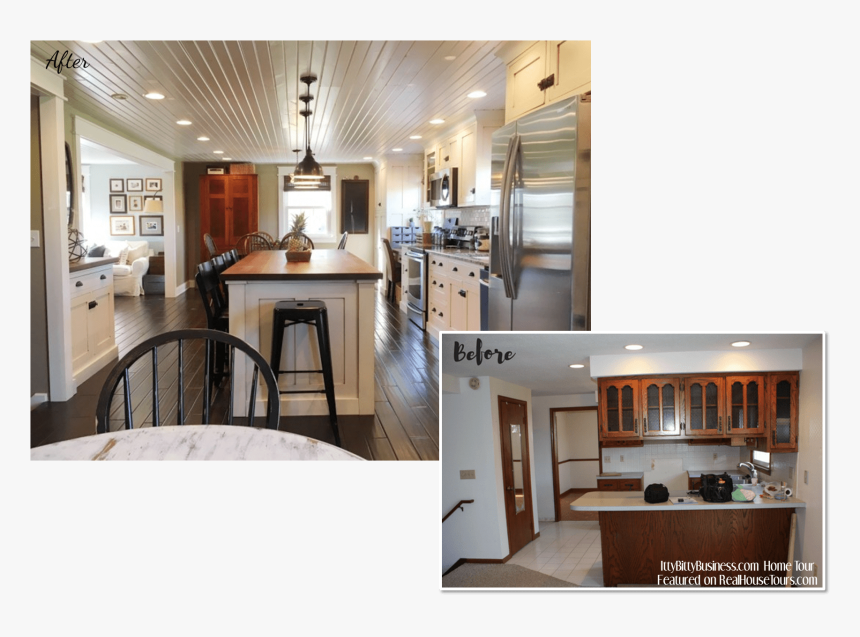 White Farmhouse Kitchen Before And After Renovation - Interior Design, HD Png Download