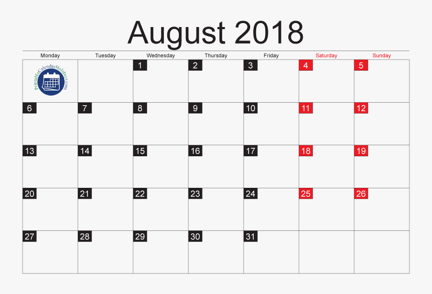 Clip Art August In Pdf Jpg - Moon Phases Calendar April 2018, HD Png Download
