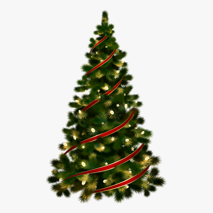 Large With Red Ribbon - Transparent Christmas Tree Clipart, HD Png Download