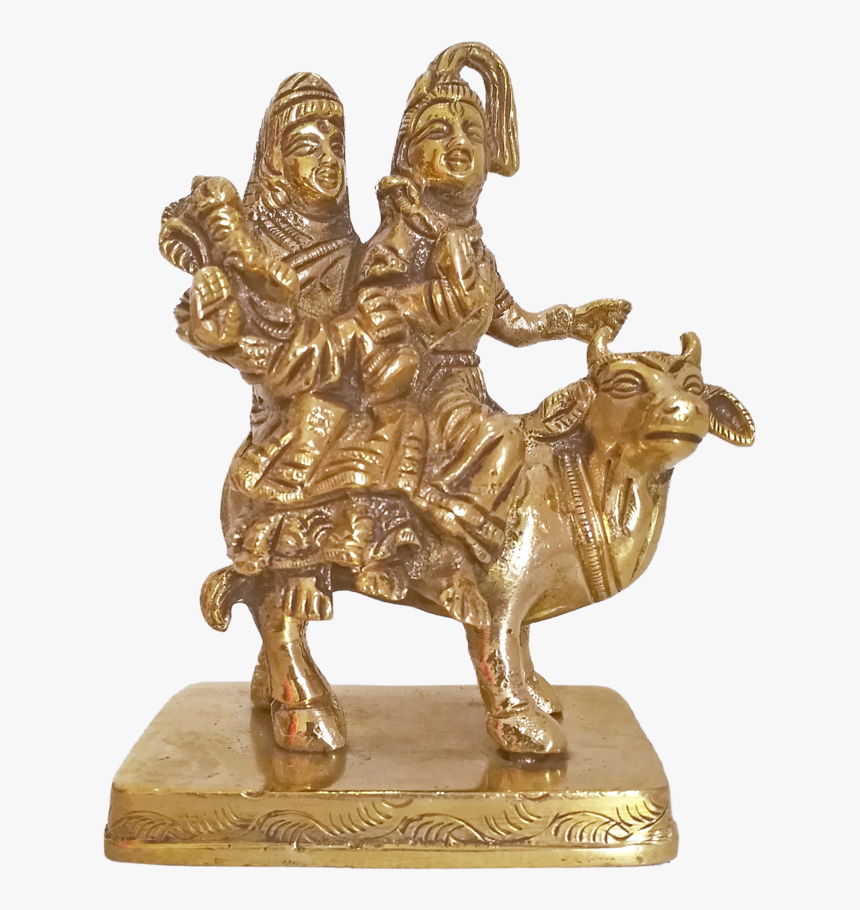 Divine Lord Shiva Parvathi And Ganesha Sitting On Cow - Statue, HD Png Download