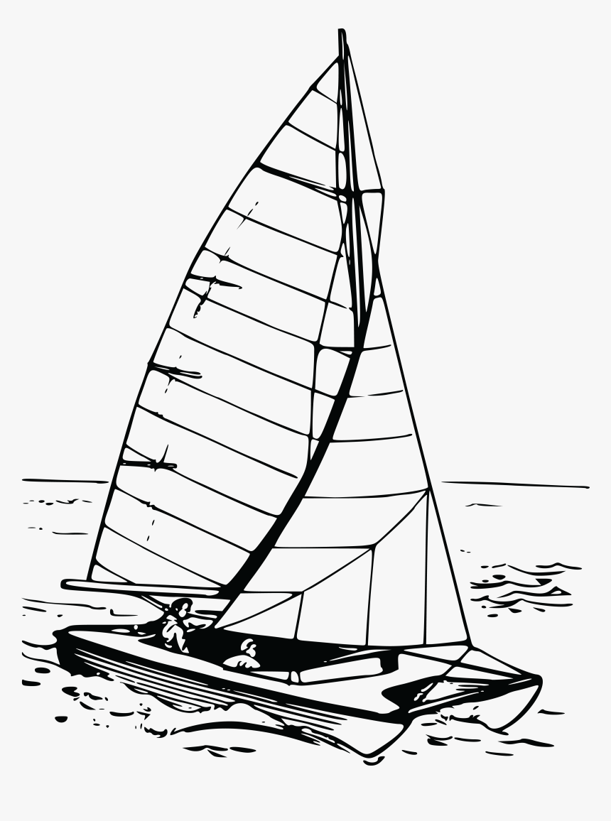Waves Clipart Sailboat - Catamaran Boat Drawing, HD Png Download