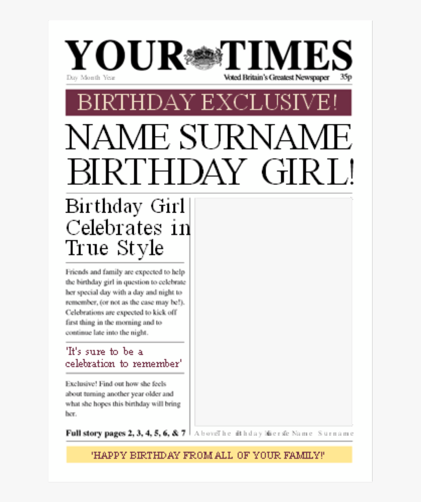 #sticker #paper #newspaper #scrapbook #frame #invitations - Newspaper Style Birthday Cards, HD Png Download
