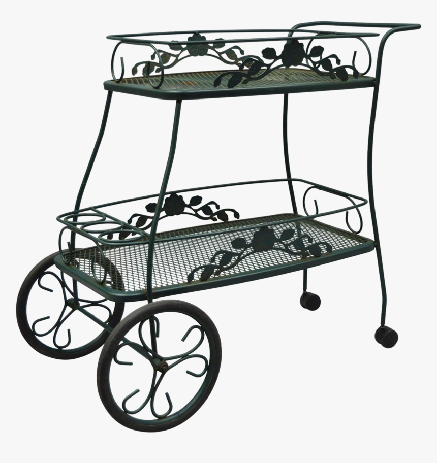 Meadowcraft Dogwood Green Wrought Iron Tea Cart Rolling - Victorian Era Tea Cart, HD Png Download