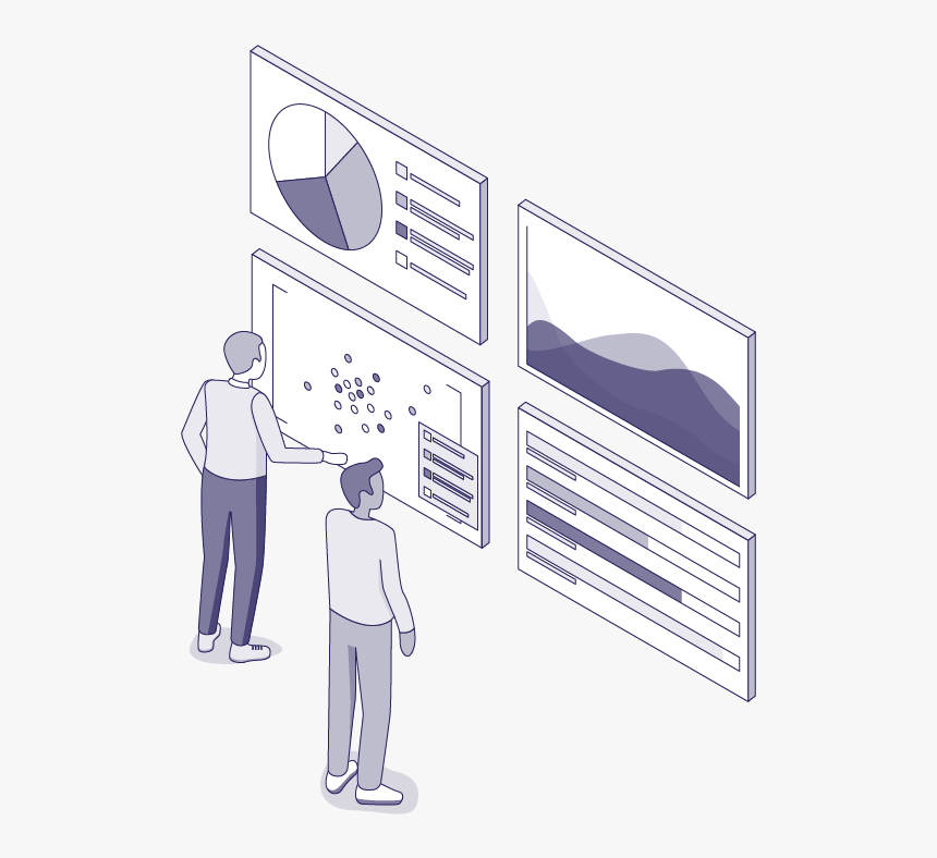 Illustration Of Two People Looking At Statistics On - Display Device, HD Png Download