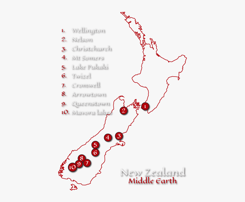 10 Day Lotr Tour Map - Lord Of The Rings Sites South Island, HD Png Download