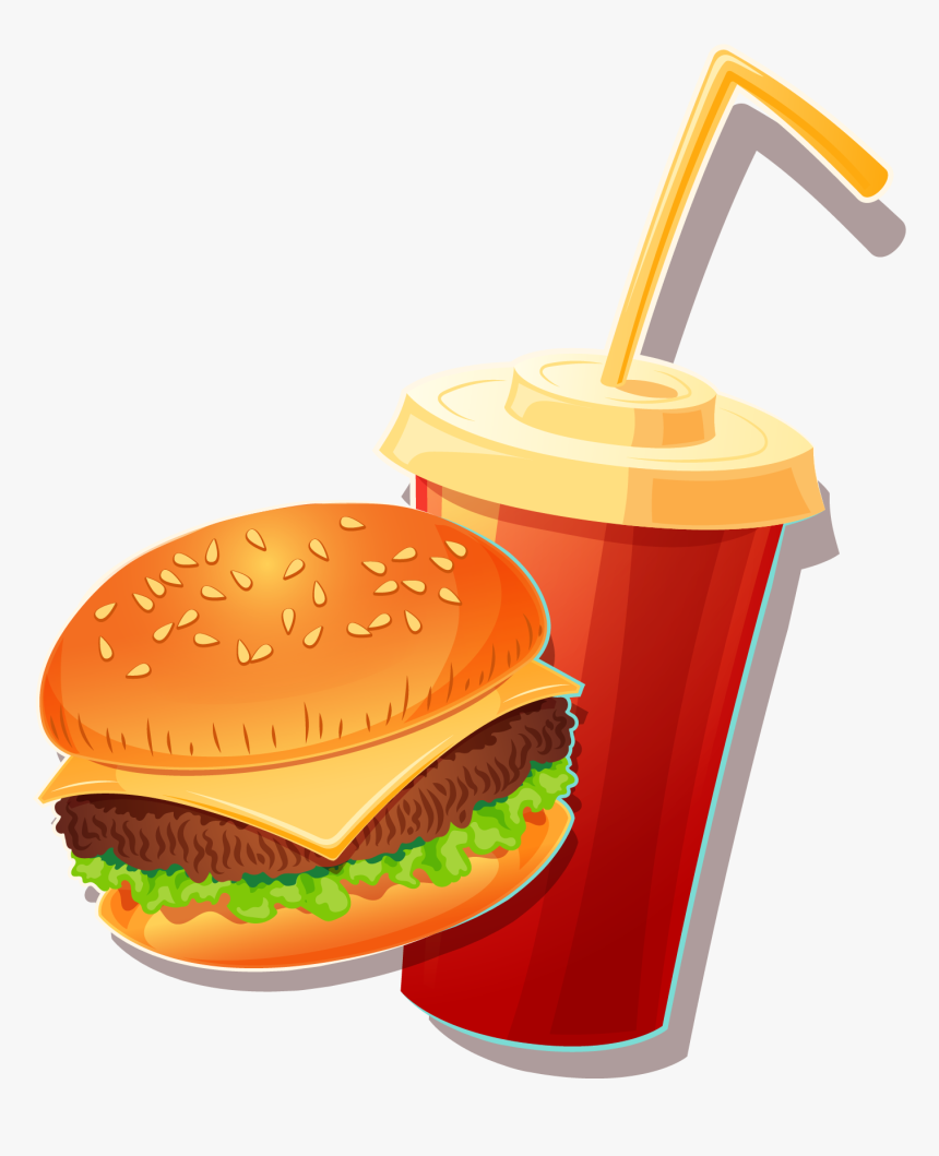 Fast Food Veggie Burger Junk Vector Handpainted - Fast Food Vector Png, Transparent Png
