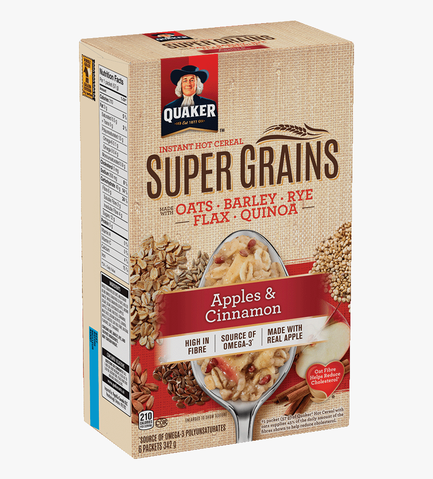Quaker® Super Grains Apples & Cinnamon Instant Hot - Quaker Oatmeal Coconut And Honey, HD Png Download
