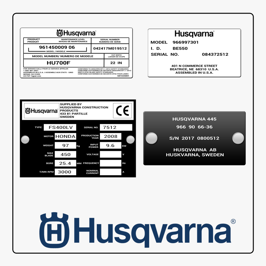 Examples Of What Husqvarna Model Tags Usually Look - Husqvarna Power Washer Model 020524, HD Png Download