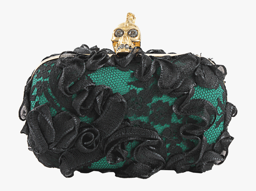 Alexander Mcqueen Green/black Lace And Ribbon Skull - Handbag, HD Png Download