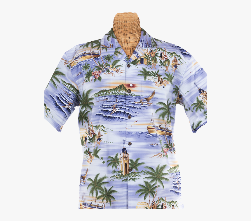 Newt S Retro-print Aloha Shirt With The Aloha Tower - 1950s Palm Tree Hawaiian Shirt, HD Png Download