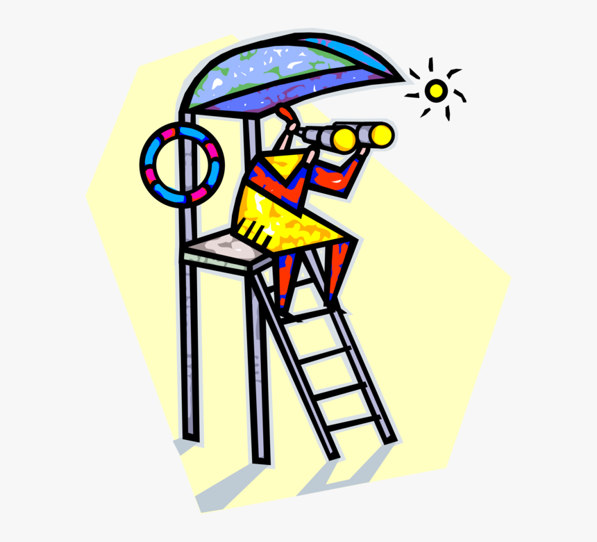 Vector Illustration Of Lifeguard Keeps Watch On Beach - Lifeguard Clipart Png, Transparent Png