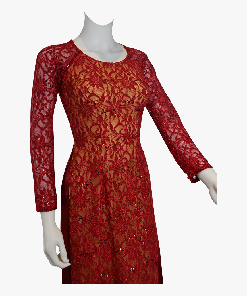 Red Lace Ao Dai Vietnamese Traditional Long Dress - Cocktail Dress, HD Png Download