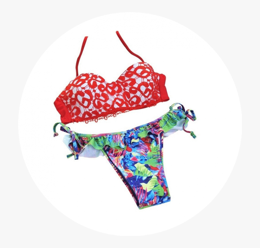 Women S Swimwear In Two Parts With Red Lace - Bikini, HD Png Download