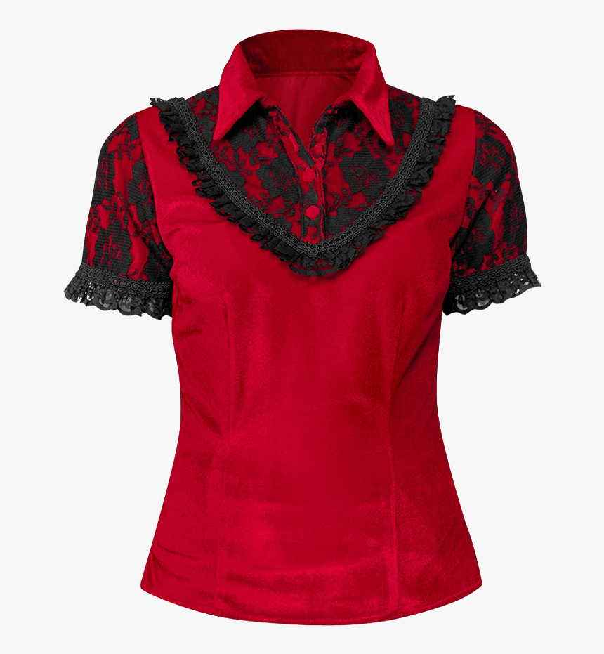 Gothic Red Velvet Lace Collar Shirt - Blouse, HD Png Download