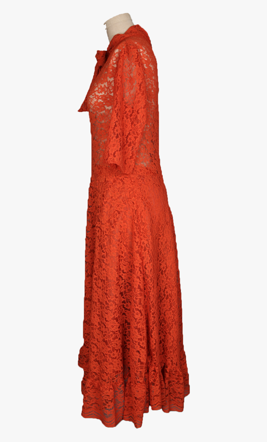 Orange Lace Dress Side - Gown, HD Png Download