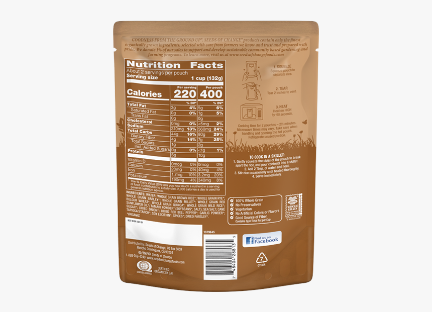 Seeds Of Change Seven Whole Grains Nutrition Facts, HD Png Download