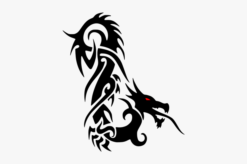 Red Eye Dragon Silhouette Vector Image - Dragon Tribal Tattoo Png, Transparent Png