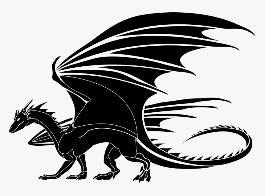 Dragon, Dragoon, Black, No Background, Wings, Tail - Dragons Clipart Black And White, HD Png Download