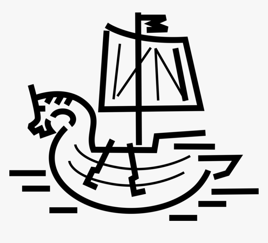 Vector Illustration Of Nordic Viking Ship With Dragon, HD Png Download